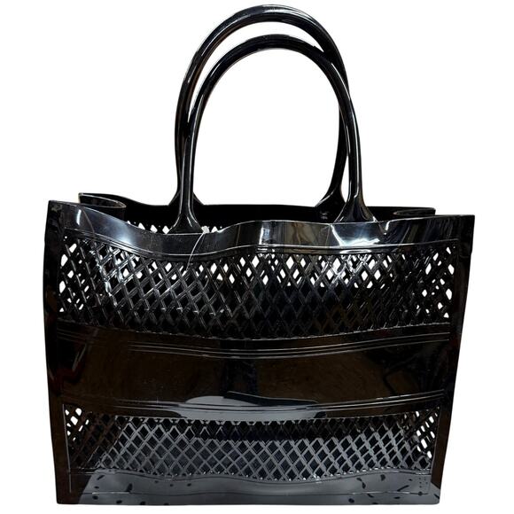 Jelly Tote Large Black Vented PVC Beach Bag Sturdy Handle Carry - Picture 8 of 8